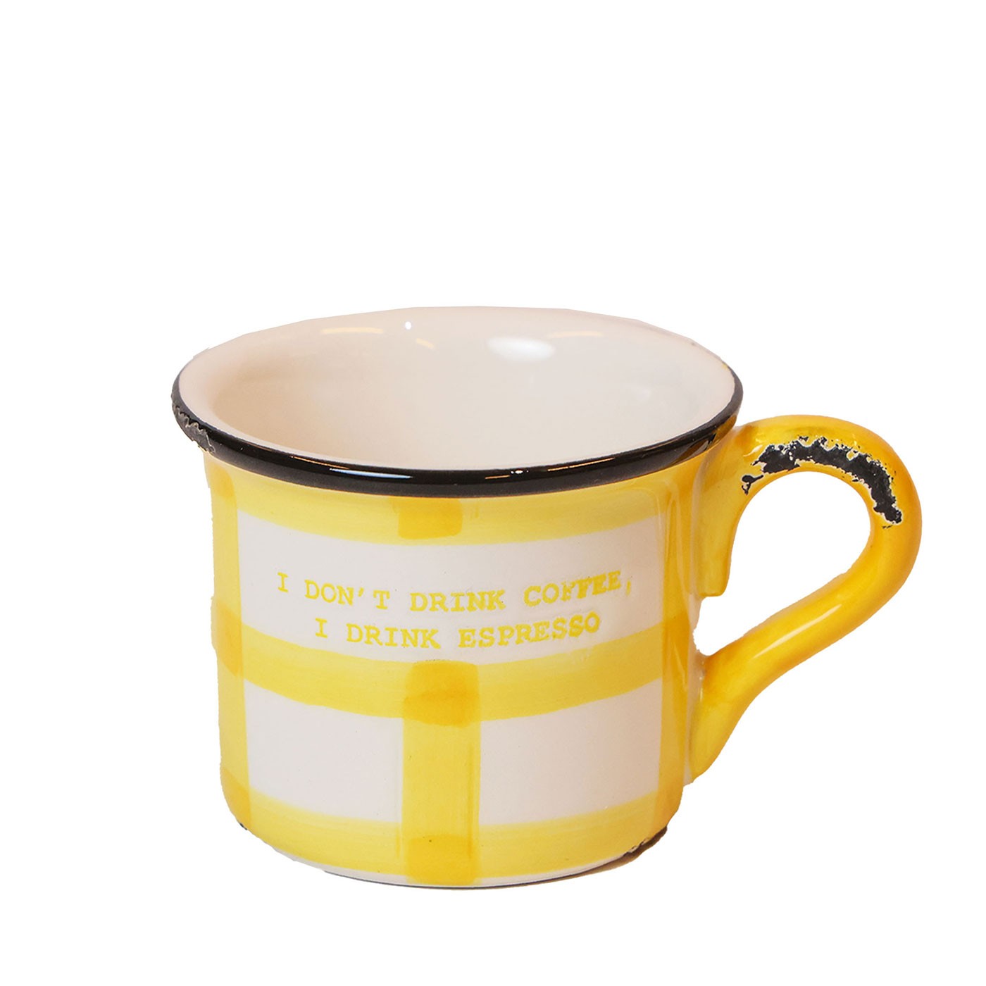 Eataly White and Yellow Checked Mug