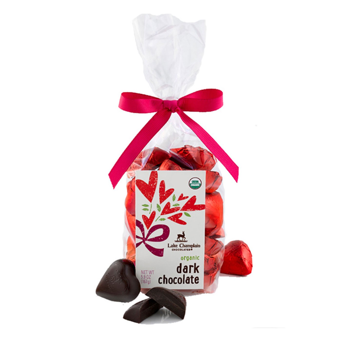 Organic Dark Chocolate Hearts in Bag 5.9 oz