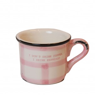 Eataly White and Pink Checked Mug