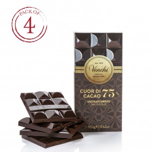 Cuor Di Cacao 75% Extra Dark Chocolate Bar 3.5 oz - Pack of 4