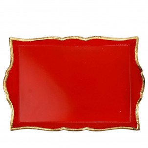 Florentine Wooden Accessories Red & Gold Handled Small Rectangular Tray