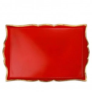 Florentine Wooden Accessories Red & Gold Handled Medium Rectangular Tray